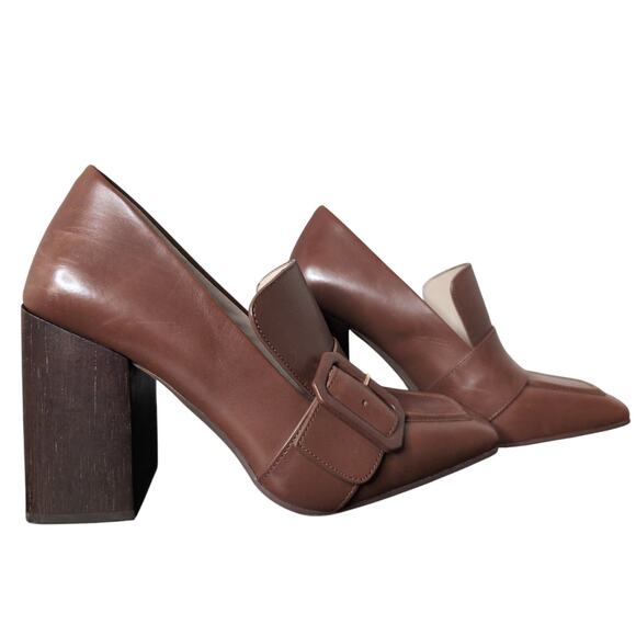 Louise et Cie Shoes - Louise et Cie Ovidio chunky block heel brown leather buckle square toe 9